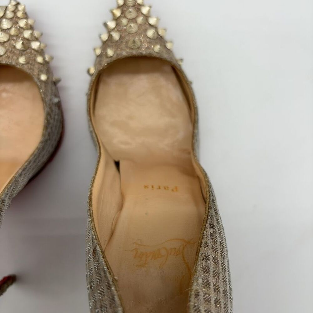 Christian Louboutin Follies Spikes Nell Lurex Fabric Heels - Picture 6 of 7
